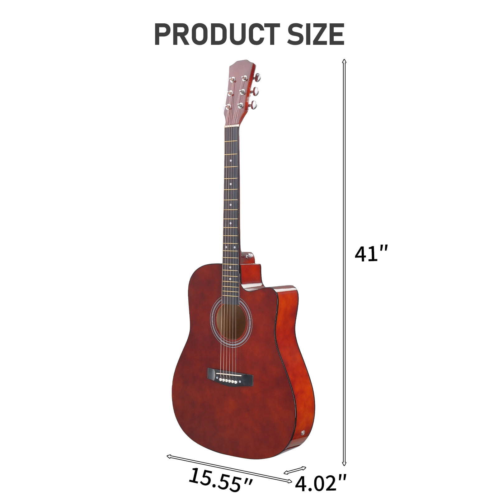 41-Inch Dreadnought Cutaway Acoustic-Electric Guitar with Built-In EQ Pickup, Basswood Body, 6 Steel Strings, 20 Frets, Right-Handed Beginner Folk Guitar
