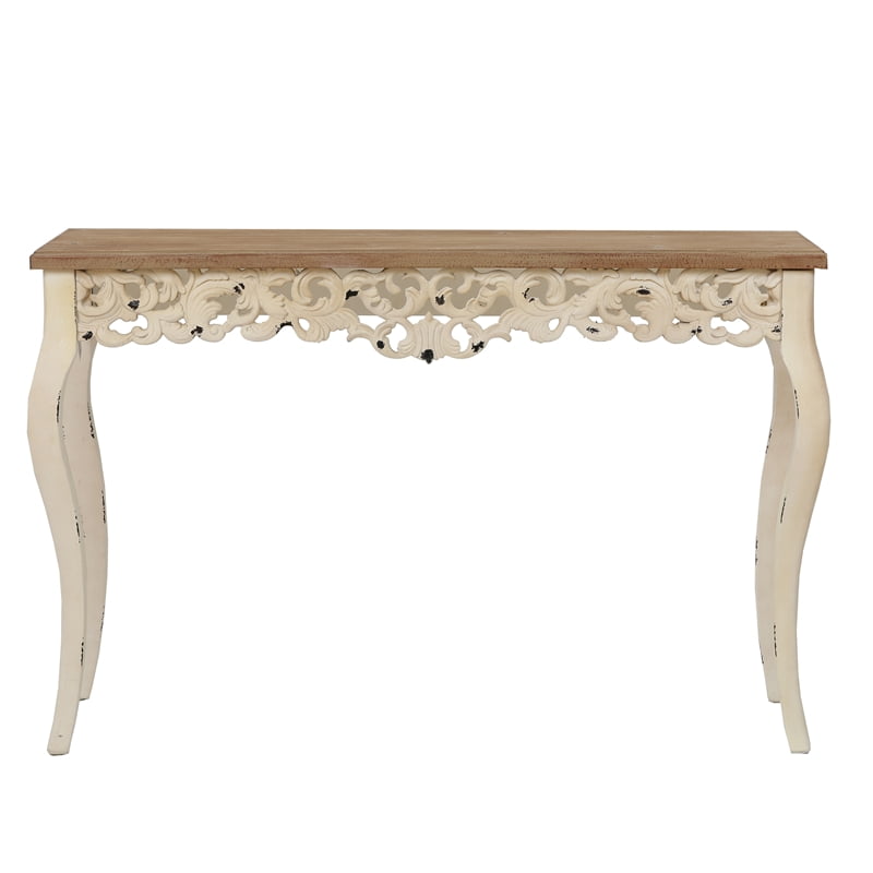 Pemberly Row Wood Console Entry Table in Off White and Natural