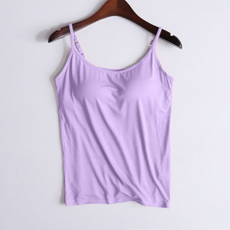 iHengLiXing Clearance 2025 Plus Size Tank Tops for Women Dressy Casual Ladies Camisole With Chest Pad No Steel Rings Cup Body Bottom Underwear Yoga Sports Purple XXL