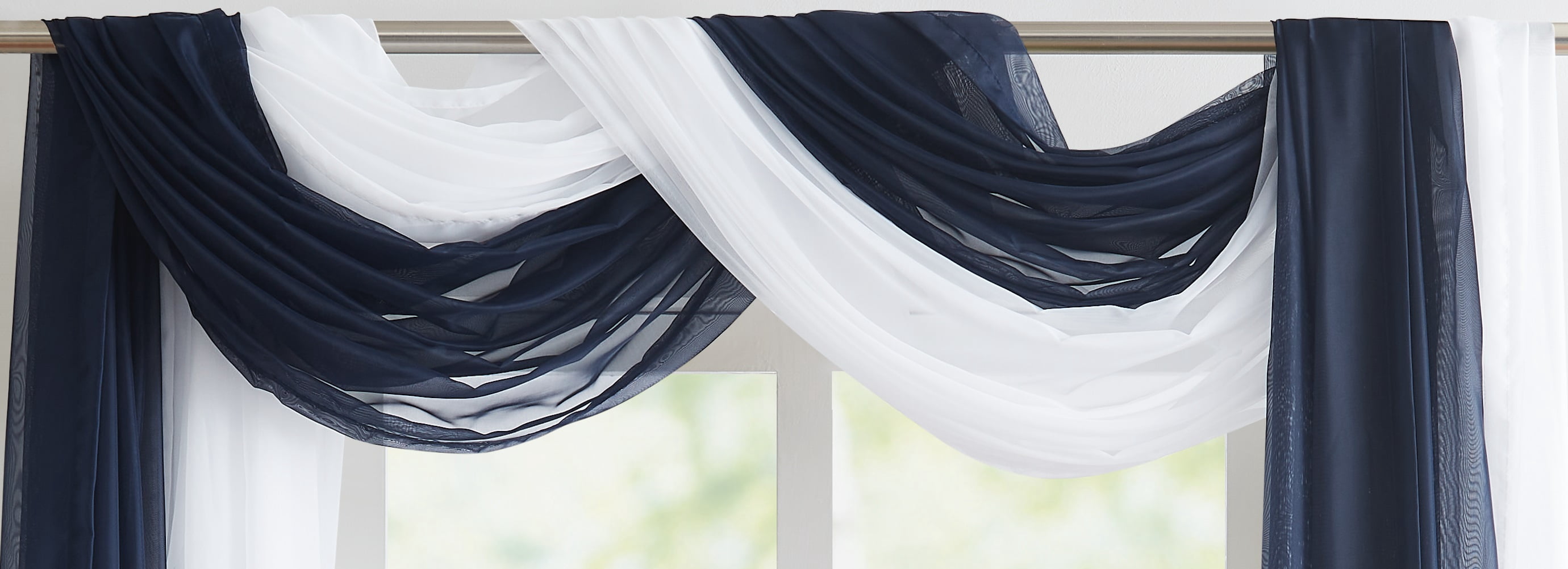 WARM HOME DESIGNS Set of 2 White & N Blue Canopy Bed Curtains in 55 x 360 Inch Size. BE White & N Blue 360