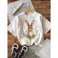 thumbnail image 1 of Women'S Bunny Graphic T-Shirt, Casual Crew Neck Short Sleeve Top, 100% Knit Fabric, Regular Length, All-Season Animal Print Tee for Spring & Summer, 1 of 6