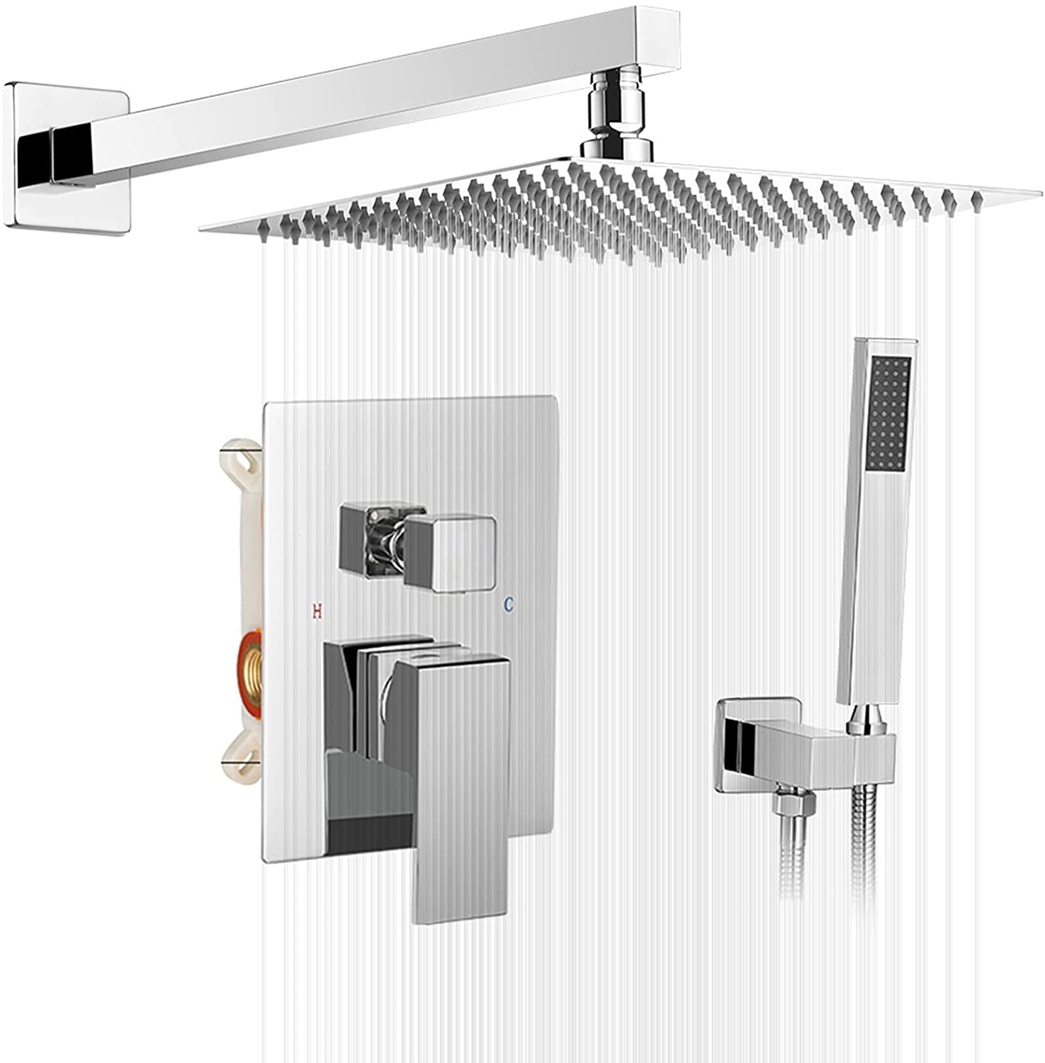 Details about   20 Inch LED Ultra Thin Chrome Shower Head Square Rainfall Spout Valve Mixer Tap 