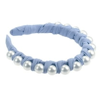 Unique Bargains 1 Pcs Faux Pearl Braided Tape Headband Fashion Hairband for Women Blue 0.79 Inch Wide