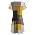 thumbnail image 5 of Beige And Black And Yellow Squares Short Sleeve Dress Women Summer Evening Dresses Ladies Sundress, 5 of 7