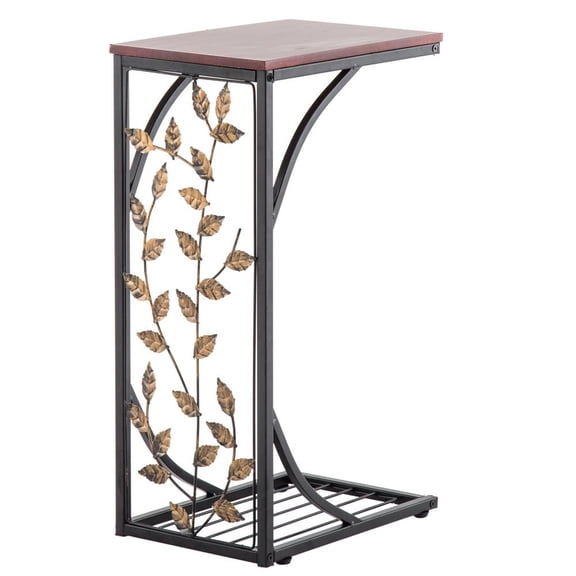 Ktaxon C-shaped End Table ,Under Sofa Bed Side Snack Table, Coffee Tray for Living Room Brown & Golden