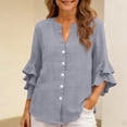 thumbnail image 5 of ClodeEU Womens Ruffle 3/4 Sleeve Blouse Tops ,V Neck Business Casual Blouses Shirts with Buttons Gray,Womens Plus L, 5 of 7