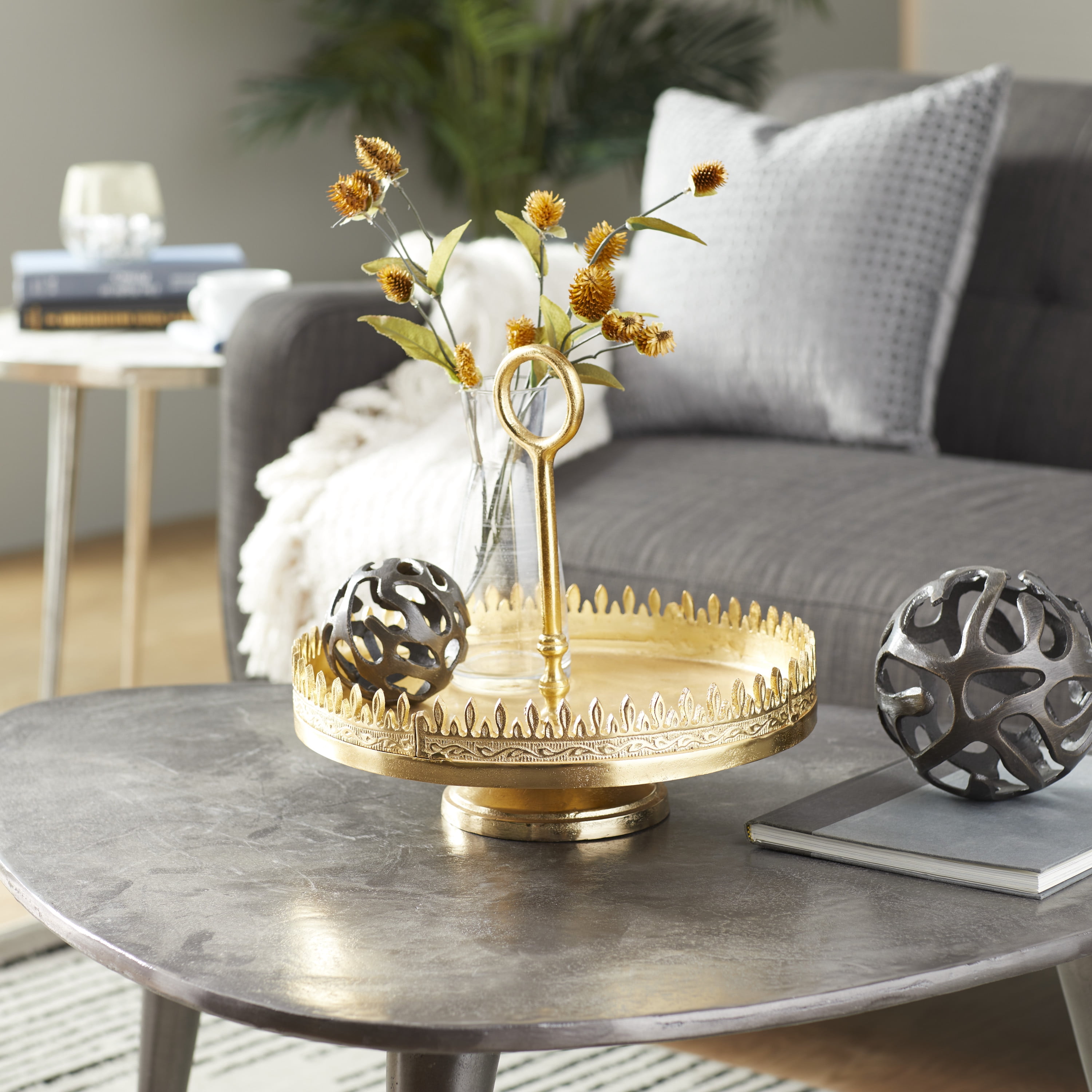 DecMode 13"W, 12"H Aluminum Glam Cake Stand, Gold, 1 - Piece