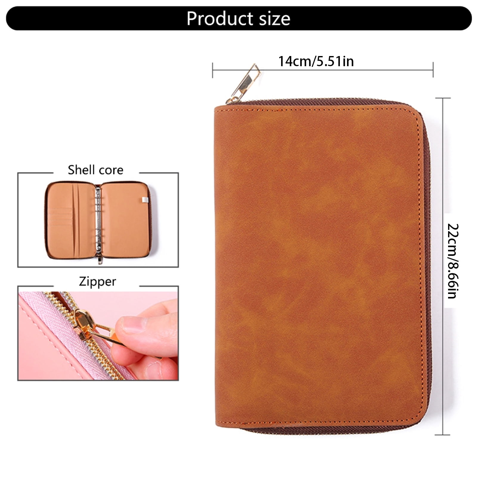 Refillable PU Leather 6-Ring Binder Cover with Zippered Closure, Card Pocket & Elastic Pen Slot