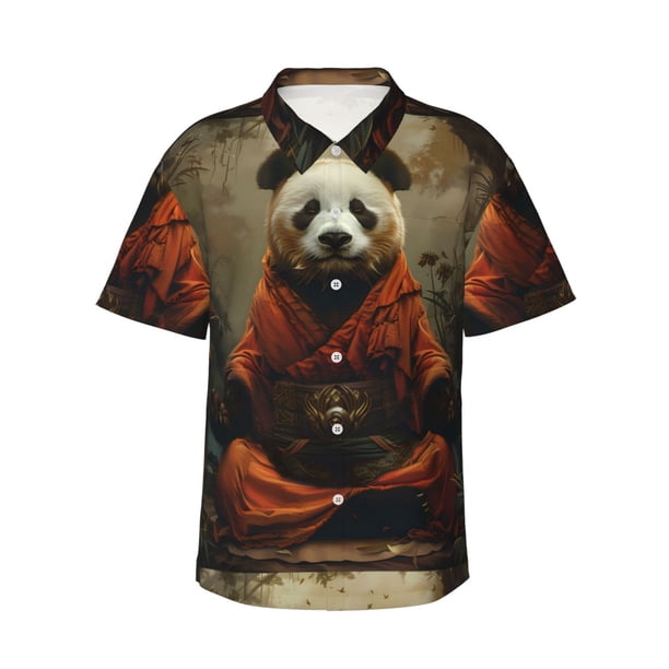 Fotbe Jungle Meditating Panda Camisa Hawaiana para Hombre Unisex – Camisa Casual de Verano con Botones de Manga Corta de Algodón y Lino,XX-Large