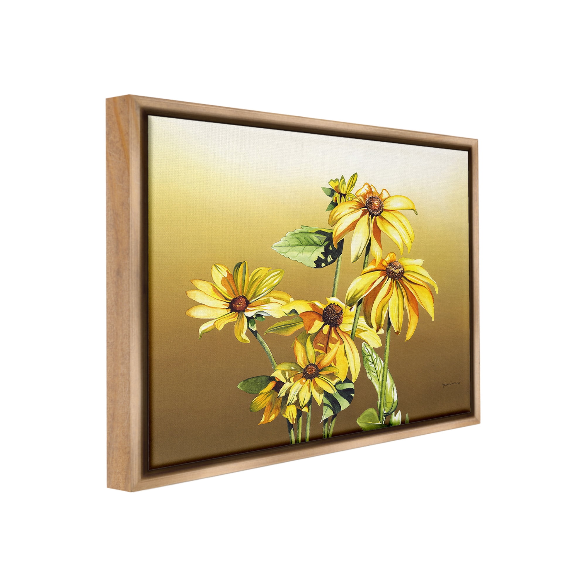Stupell Industries Drooping Daisy Petals Botanical & Floral Painting Brown Floater Framed Canvas Art Print Wall Art, 21 x 17