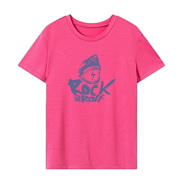Camiseta para Mujer Verano Regular Fit Moda Traje Ropa Deportiva Manga Corta Top Rosa Rosa