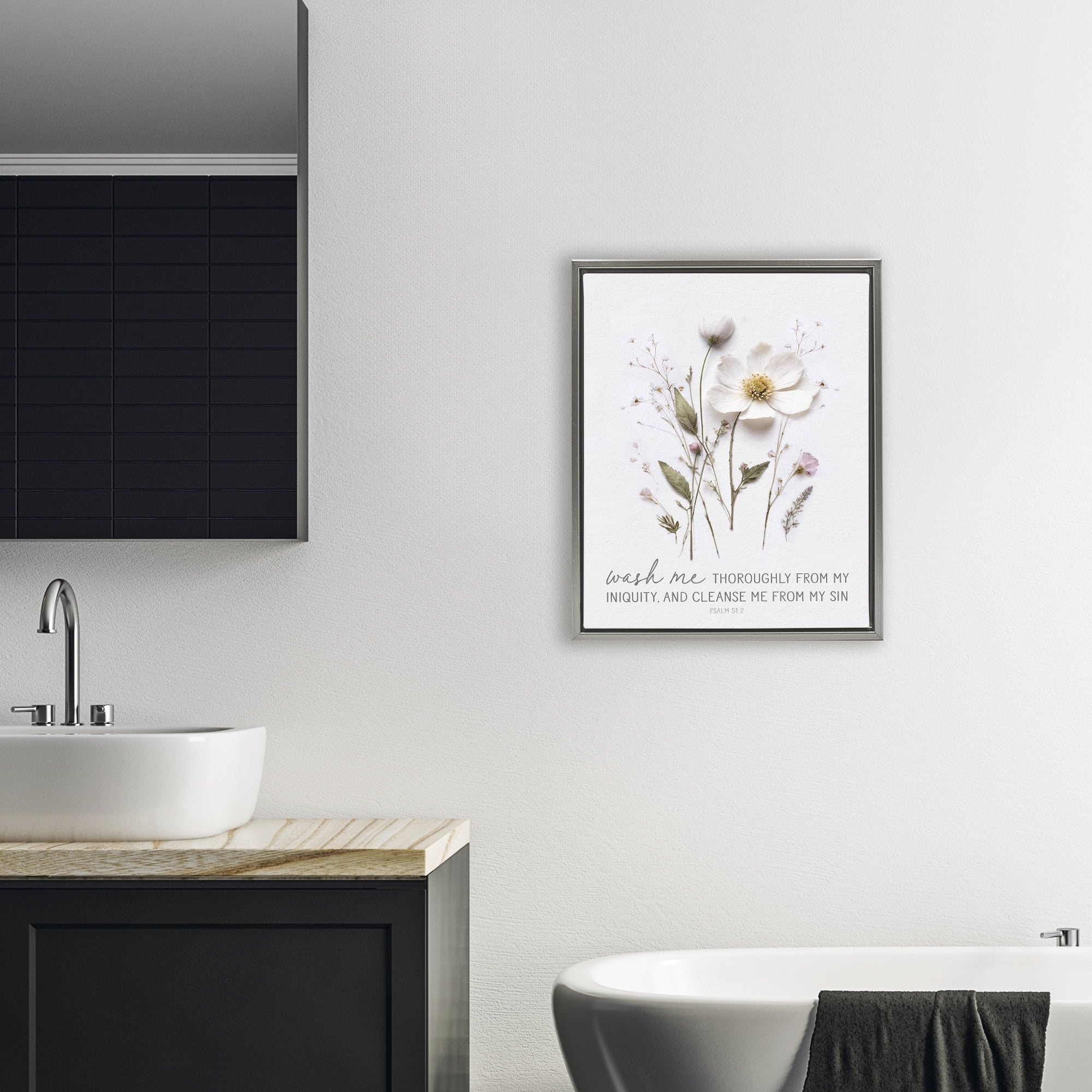 Pressed Flower Proverb Gray Framed Floater Canvas Wall Art, design by Lettered and Lined