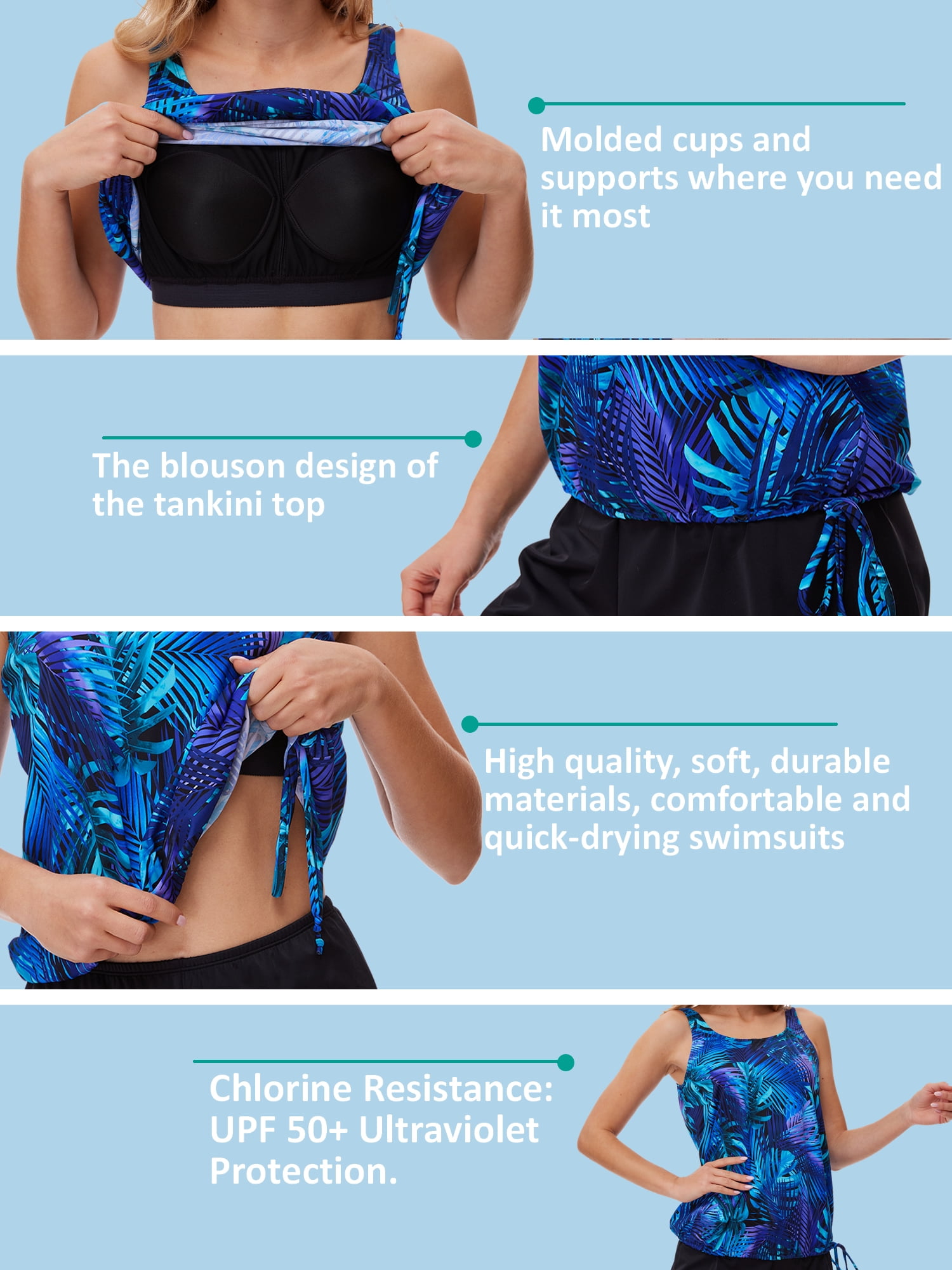 BIMEI Women's Mastectomy Tankini Top Swimsuit Pocketed Swimwear High Neck Side Tie Bathing Swim Tops,238 SIZE 8