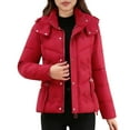 thumbnail image 6 of hoksml Women's Short Puffer Jacket with Detachable Hood, Plus Size Fashion Solid Color Winter Coat Versatile Zip Front Jacket, 6 of 8