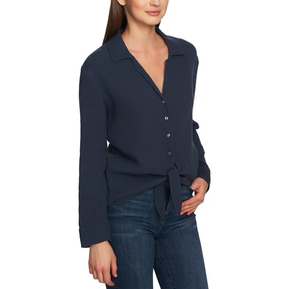1.State Womens Cotton Tie Front Button-Down Top