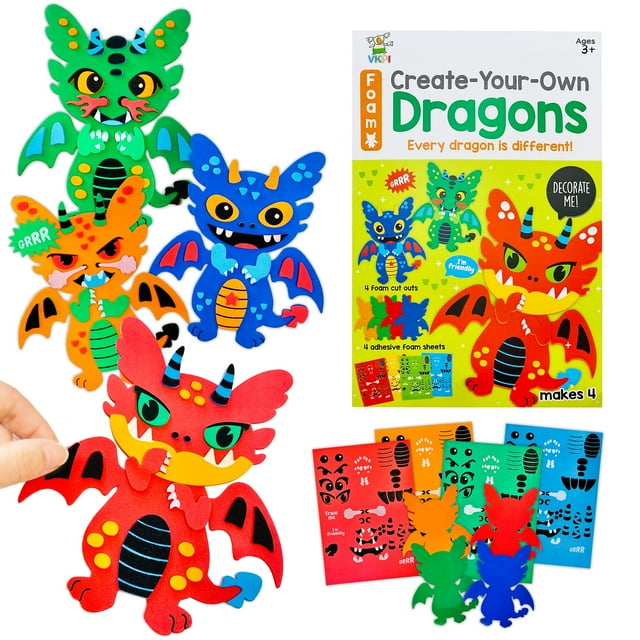 Kit de manualidades Foam Art para niños de 4 años o más, para crear tu propio dragón, para niños de más de 4 años