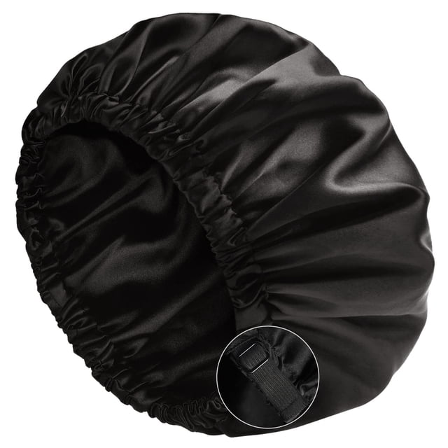 Double layer satin bonnet for curls Adjustable satin bonnet with elastic band for women