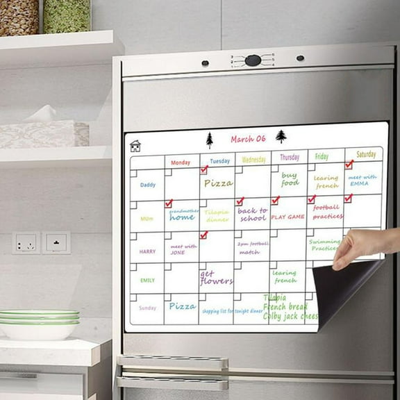 Magnetic Dry Erase Refrigerator Calendar, Dry Erase Calendar White Board Set for Fridge - Magnetic Monthly & Weekly Planner with List Board, 4 Markers Eraser