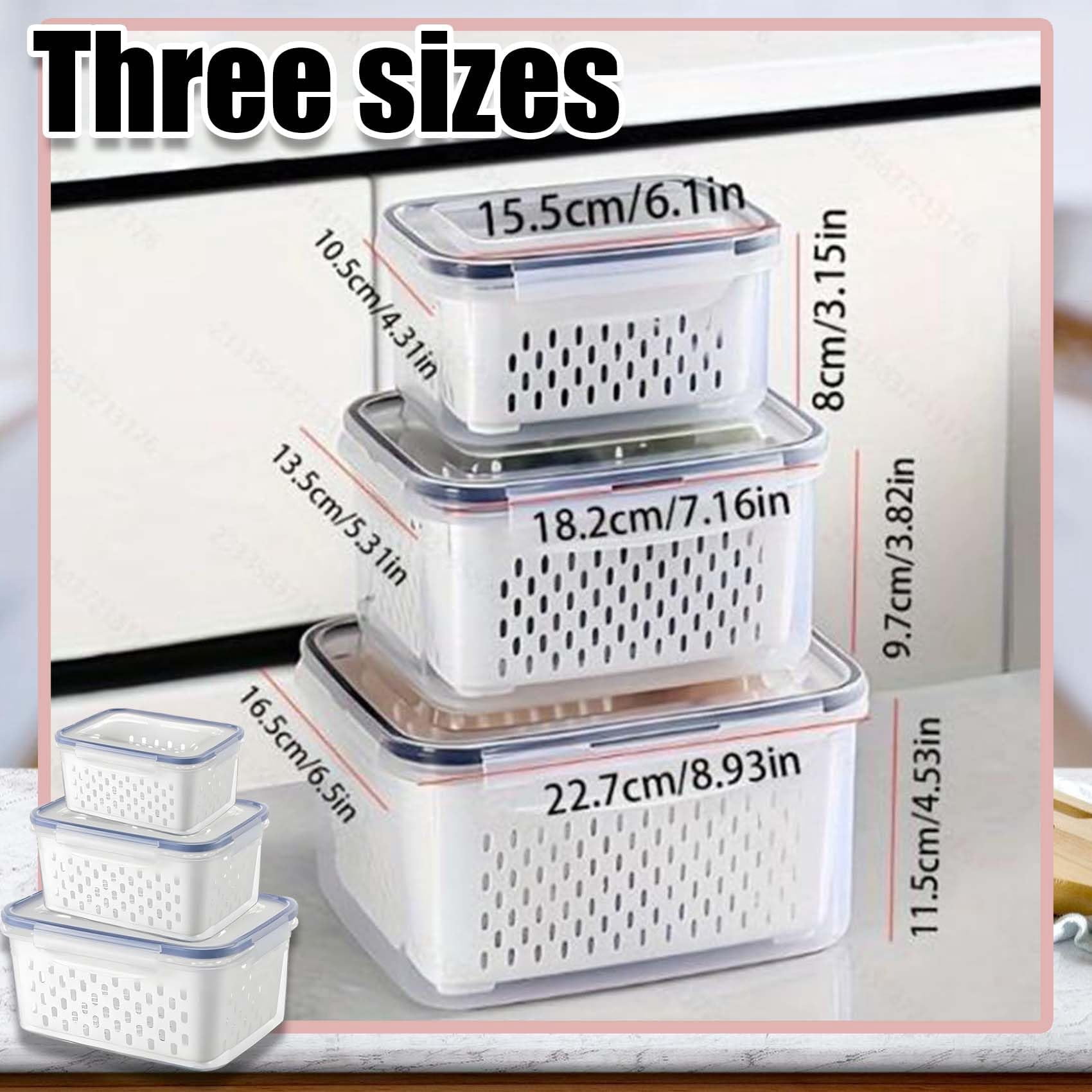 4 in 1 Food Storage Container, Produce Keeper Containers for Fridge, Household Transparent Plastic Food Storage Box-Including Drain Basket, For Vegetable and Berry, Kitchen Organizer