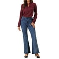thumbnail image 2 of INSPIRE CHIC Women's Tie Ruffled Neck Blouse Long Sleeves Tops M Burgundy-Leaf, 2 of 6