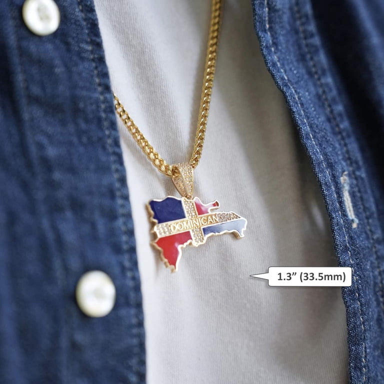 Stainless Steel Dominican Republic Map Pendant Necklace - Gold Plated Flag Jewelry 1 thumbnail image