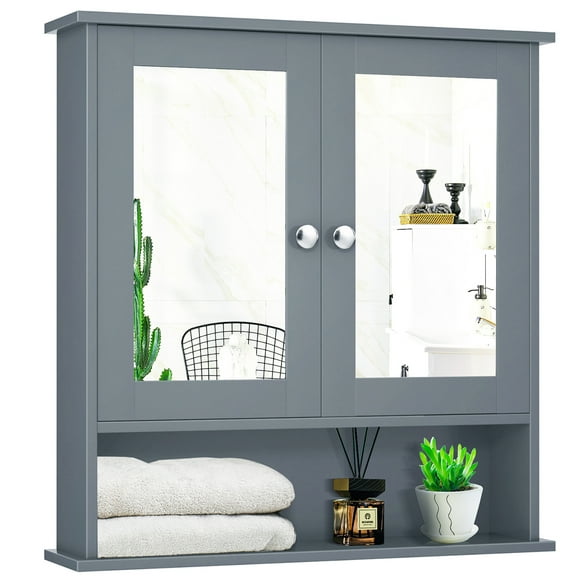 Costway Wall Mount Mirror Cabinet Grey
