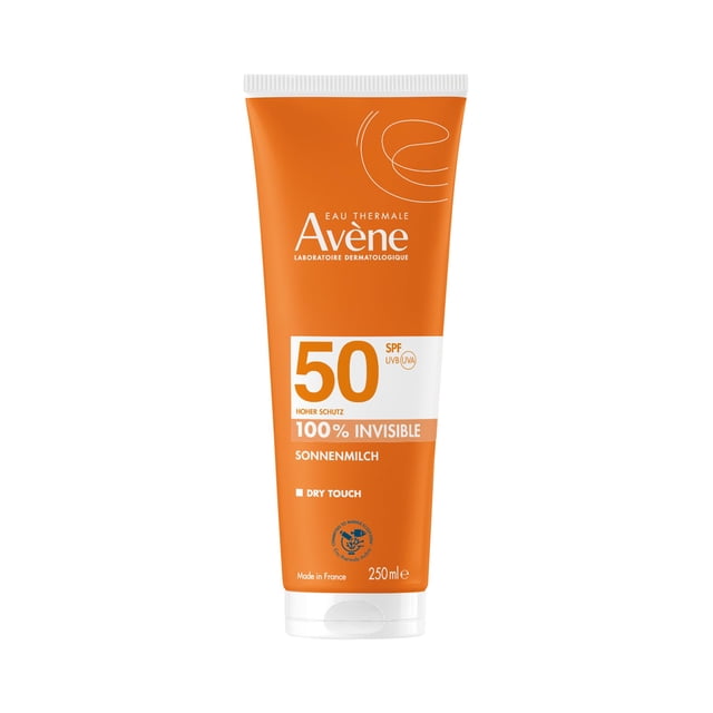 AVENE Protector Solar Corporal en Leche FPS 50, Textura Milk-in-Water Invisible, Toque Seco para Piel Seca, Resistente al Sudor, 250ml