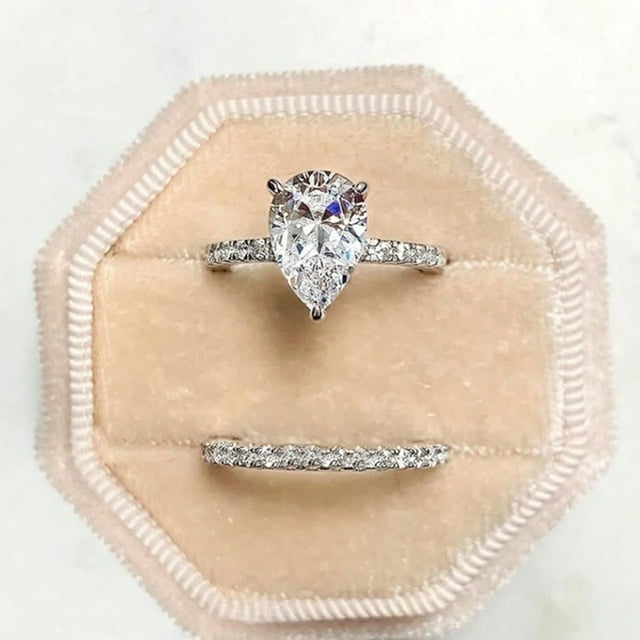 Xihbxyly Juego de Anillos 2 En 1 con Gemas Artificiales para Mujer, Ideal Como Regalo de Boda o Compromiso.