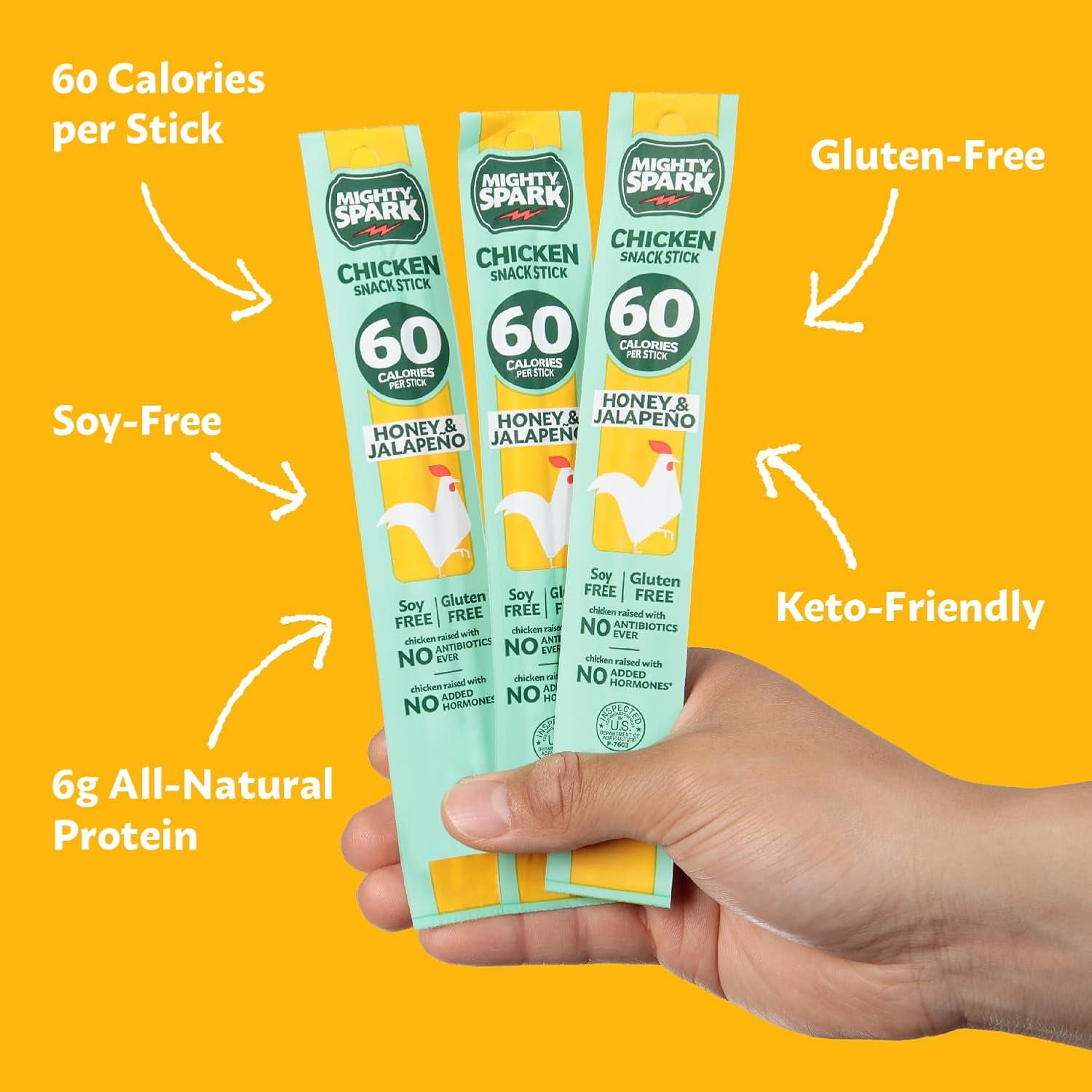 Mighty Spark Chicken Sticks Honey and Jalapeno – Healthy Snacks for Kids & Adults, Gluten Free, Soy Free, Keto-Friendly, 12 count - Weight Watchers Approved