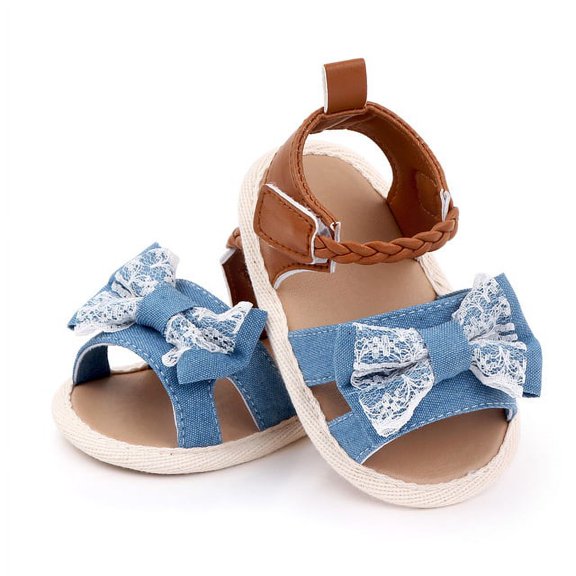 Baby Girls Eyelet Lace Bow Soft-Sole Sandals Size1 0-6M