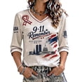 thumbnail image 2 of 9/11 25th Anniversary Shirt Womens WE Will Never Forget Tee Shirts | Lightweight Fabric, V Neck Short Sleeve Tops, American Flag, 2001-2026 25Th Anniversary Tops, Patriotic Honor Tee Shirt Gray,3XL, 2 of 5