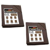 2 Pack 8' x 12' Dark Brown 12oz Canvas Tarp with Grommets - Water Resistant - Heavy Duty Canvas Tarps - Multipurpose Tarpaulin Cover for Canopy Tent, Roof, Camping, Semi Trucks & Cargo