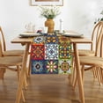 thumbnail image 2 of Linen Mexican Talavera Ceramic Tile Table Runner 72 Inches Long Mexican Fiesta Tablecloth Cinco De Mayo Party Decoration and Supplies for Table, 2 of 5