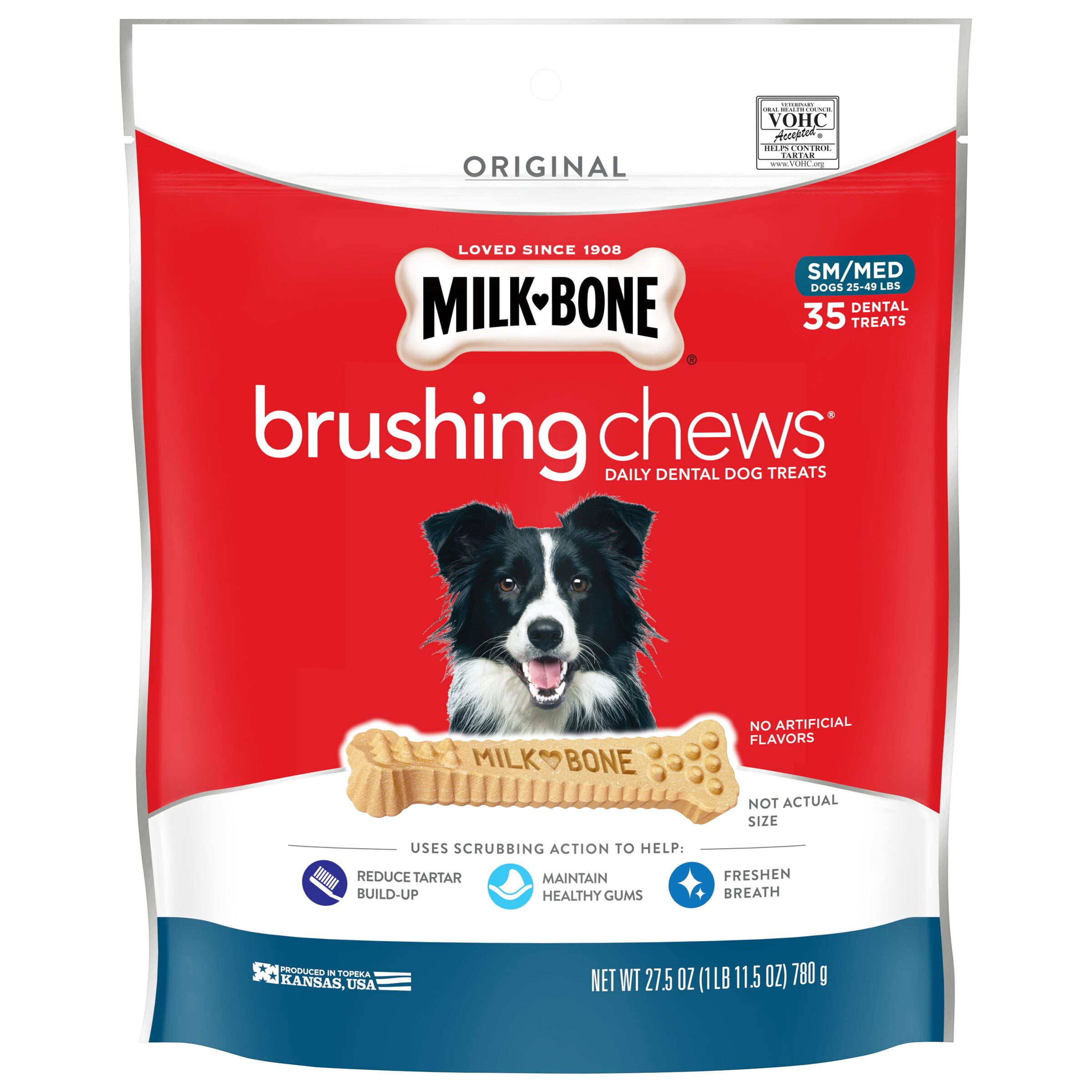 Milk-Bone Brushing Chews Daily Dental Dog Treats, Small-Medium, 27.5 oz., 35 Bones Per Bag