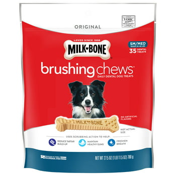 Milk- Brushing Chews Daily Dental Dog Treats, Small-Medium, 27.5 oz., 35 s Per Bag