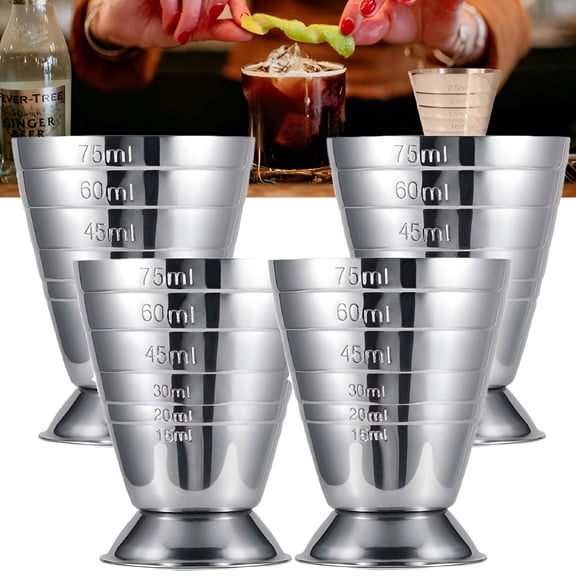 ACDANC Pack of 4 Stainless Steel Cocktail Jigger Measuring 2.5 fl oz Measure Cup,Measure Wine,Alcohol,Liquor Cocktail Shot