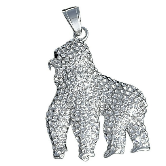 316L Stainless Steel Gorilla Emoji Hip Hop Pendant Iced CZ Bling Out Micro Pave Ape Charm