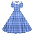 thumbnail image 3 of Afuyipoi Girls Vintage Plaid A-Line Dress (5-14 Years) Short Sleeve Turn-down Collar Button Down Skater Skirt for School Recital and Daily Wear Blue 5/6, 3 of 7
