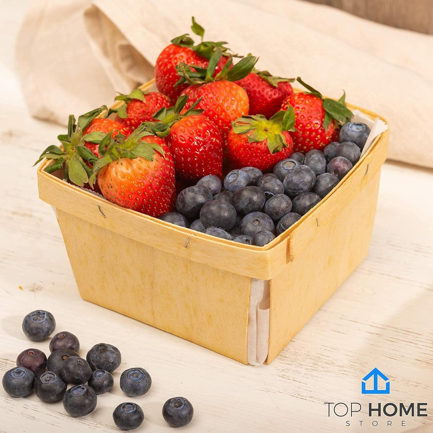 Top Home Store 10-Pack Quart Wooden Berry Baskets - 5.75” Square Vented Wood Boxes for Fruit Picking, Arts, Crafts, and Home Decor
