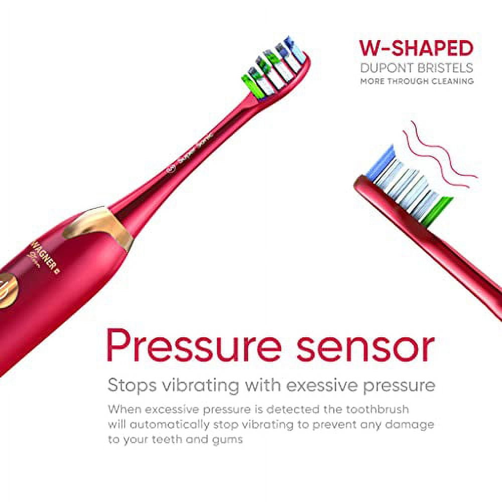 Wagner & Stern. Duette Series. 2 Electric toothbrushes with Pressure Sensor. 5 Brushing Modes and 4 Intensity Levels, 10 Dupont Bristles, 2 Premium Travel Cases. (Burgundy/Black)