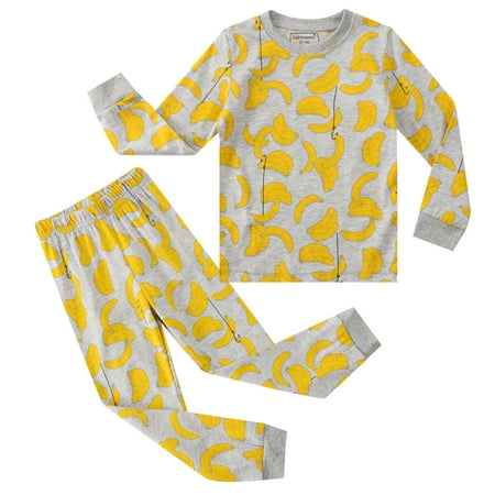 

BIZIZA Children Outfit 2-Piece Winter Cute Long Sleeve Fruit T Shirts Pajamas for 3Y-8Y Kids Yellow 120
