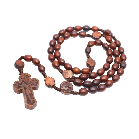 Collar de Cruz de hecho a mano, cuentas de madera, colgante católico para hombres, mujeres, oración de Cristo, joyería religiosa