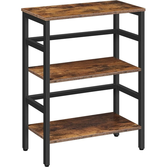 Bedroom - Wood Organizer Shelf with Metal Frame - Record Organizer Rack with Side Fence - Rustic Open Display Shelf for Living Room - Rustic Brown BF86CJ01 - 3 Tier Bookshelf - 23.6"L Industrial Bookc