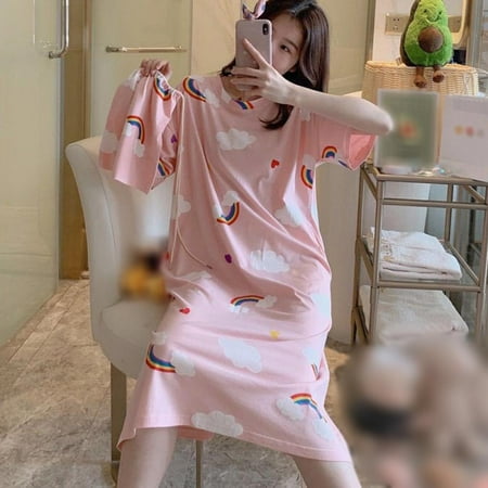 

Womens Nightgown Crew Neck Loungewear Oversized Pajama Long Sleep Dress