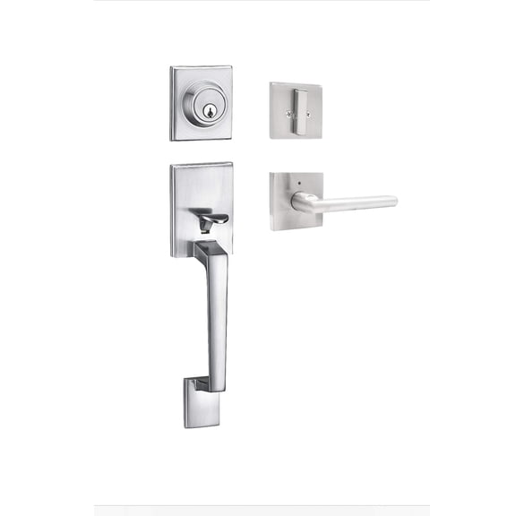 Modern Exterior Square Door Handle and Deadbolt Lock Handleset (Chrome Silver)
