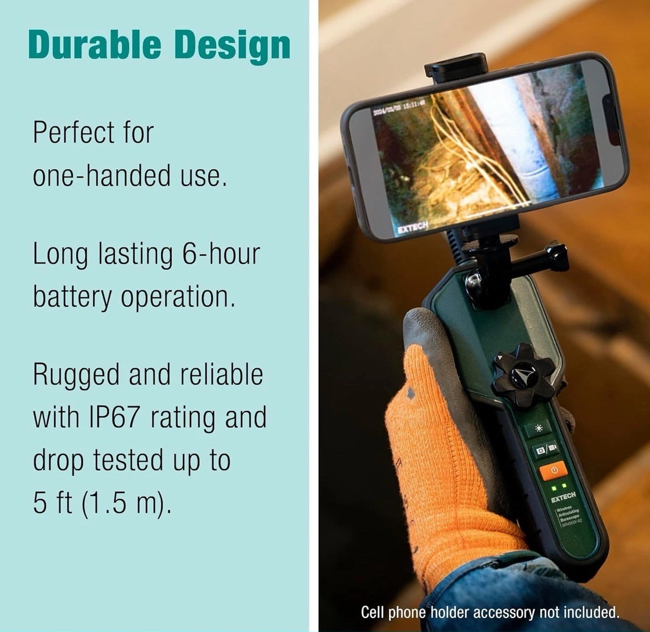Extech BR450W-A2 Wireless HD Videoscope, 2-Way Articulation, 3.9mm Camera