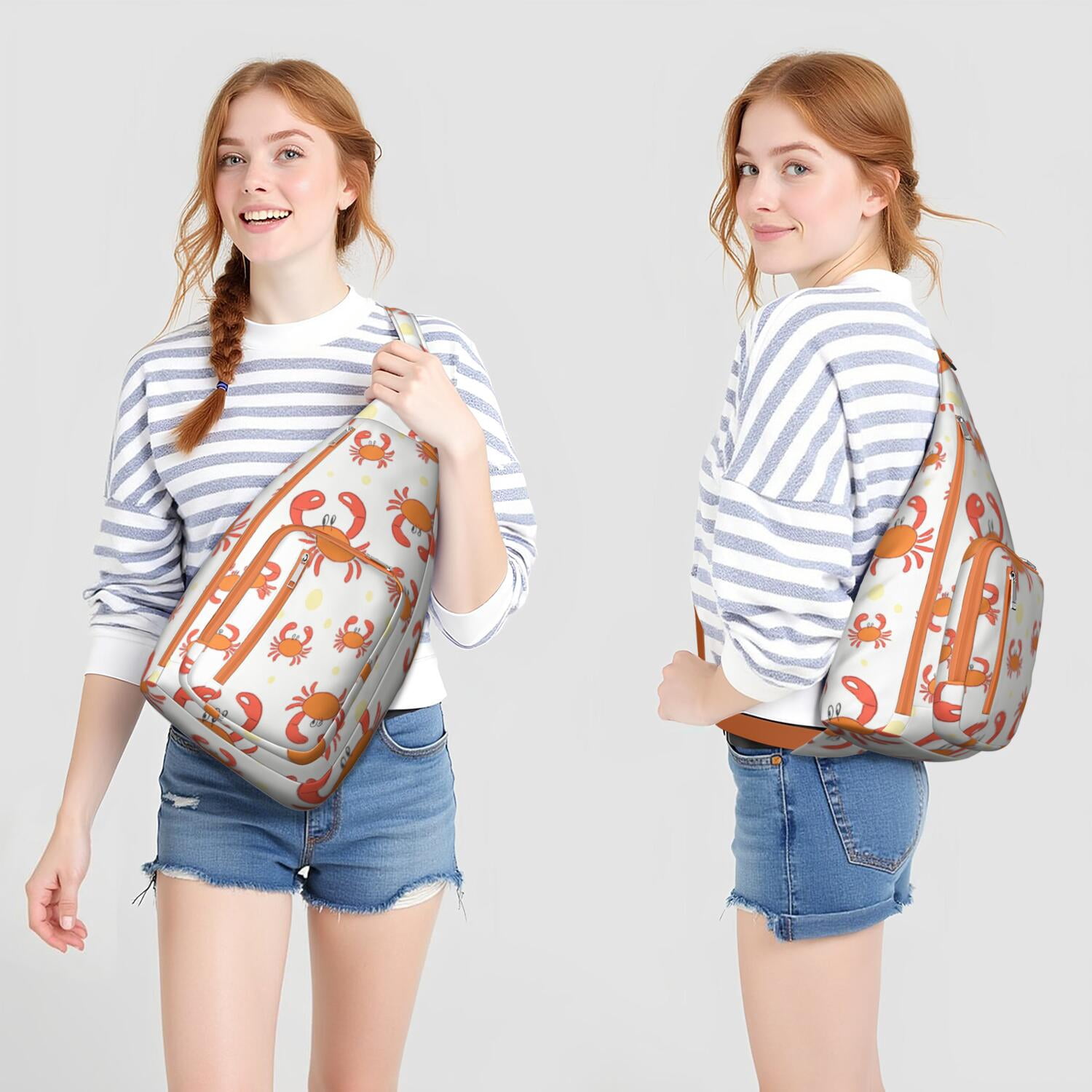 Stylish Crossbody Sling Bag Marine Adorable Crab Crossbody Bag for Travel Adjustable Lightweight Travel Hiking Casual Daypack for Unisex