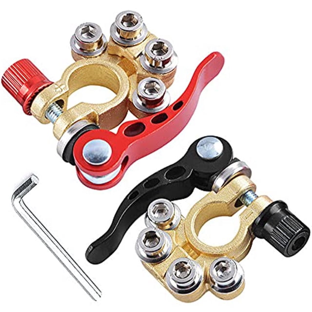 2Pcs Battery Terminal Clamp 4 Way Battery Terminal Connector Quick Release Positive Negative Car Battery Cable Terminals Connector Disconnect Tool for Car Van Truck Bus