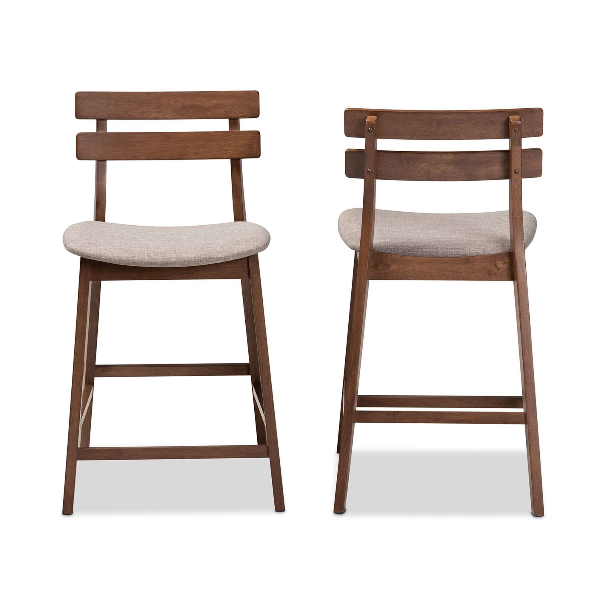 Baxton Studio Larine Modern and Contemporary Light Gray Fabric Upholstered Walnut Finished 2-Piece Wood Counter Stool Set Set