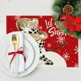 thumbnail image 5 of Beautynvta Christmas Placemats, Snowman Let It Snow Winter Placemats, Xmas Holiday Table Mats for Party Kitchen Dining Room Decoration, 12x18 Inch, Red, 5 of 6